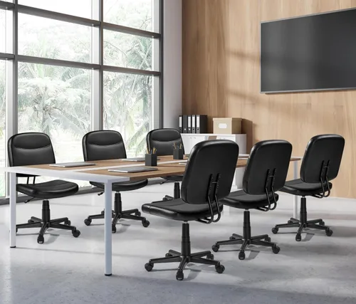 Vista 8 de Yaheetech Silla de oficina sin brazos, silla de escritorio ergonómica, respaldo bajo, piel sintética, ajustable, silla giratoria para computadora