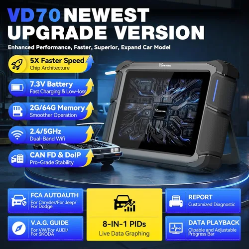 Vista 6 de VDIAGTOOL Herramienta de escaneo bidireccional VD70, herramienta de diagnóstico de escáner OBD2 con codificación ECU, más de 36 restablecimientos