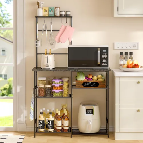 Vista 4 de 3IngSeagulls - Estante de panadería para cocina con almacenamiento, soporte para microondas con estantes ajustables, soporte de cocina con 10 Gris
