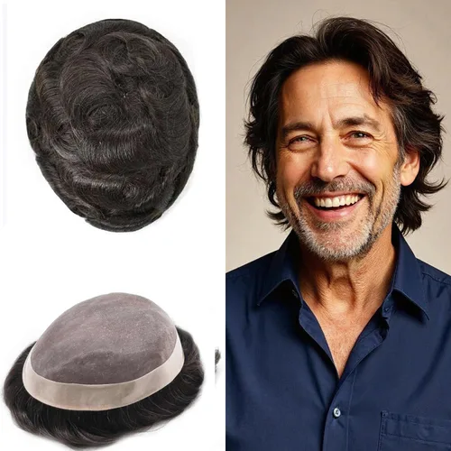 Vista 31 de Mens Toupee Hair Piece Real Human Hair Fine Mono Toupee para hombres Sistema de reemplazo de cabello para hombre Postizo Protesis Capilar Para
