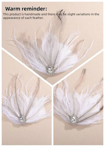 Vista 4 de Pinza para el pelo con plumas de los años 20 para novia, diseño de plumas blancas de cristal, tocado de los años 20, fiesta de graduación, festival