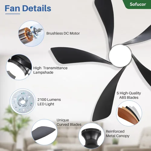 Vista 2 de Sofucor Ventiladores de techo de perfil bajo de 42 pulgadas con luces y 2-Negro