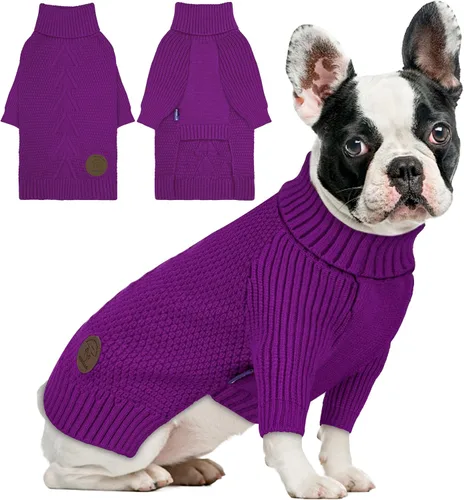 Vista 32 de cyeollo Suéter para perro pequeño, suéteres cálidos de cuello alto para perros pequeños, sudadera tejida para perrito con mangas, suéter de otoño e