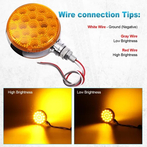Vista 5 de Partsam 2 luces LED redondas ámbar/ámbar de doble cara, señal de giro trasera y luces de estacionamiento, montaje en poste sellado, 42 luces LED