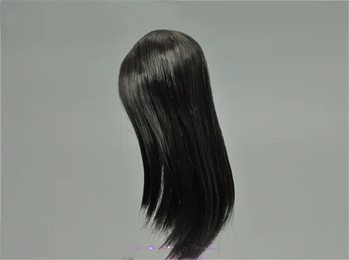 Vista 8 de Esculpa de cabeza femenina a escala 1/6, cabeza de cabello plantado de niña asiática tallada para figura de acción de 12 pulgadas (pelo liso negro)