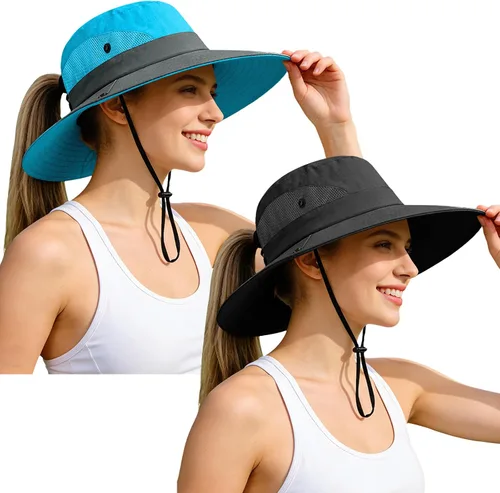 Vista 51 de Rosoz Sombreros de cola de caballo para mujer, protección UV, ala ancha 1 paquete-negro
