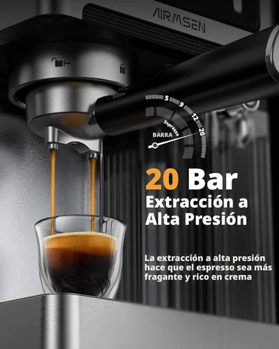Vista 5 de AIRMSEN Máquina de café expreso de 20 bares con espumador automático de leche, cafetera de capuchino y latte con caldera doble de preparación rápida