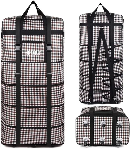 Vista 2 de Bolsa de viaje Oxford expandible extra grande con ruedas, impermeable, ligera, plegable, maleta, Entramado, Equipaje extensible central rígido