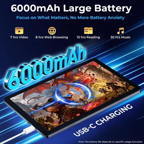 Vista 6 de Tablet Android 16, pantalla IPS de 10 pulgadas 120Hz de visualización suave, 20GB+64GB+2TB ampliables, CPU Octa-Core, batería de 6000mAh, WiFi