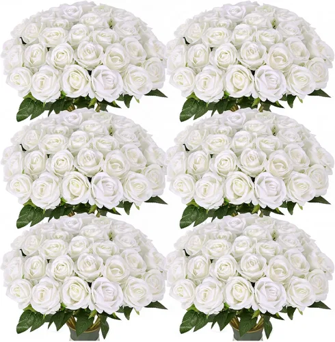 Vista 18 de [Usado] 50 flores artificiales de rosas blancas Beige
