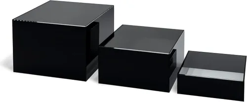 Vista 6 de Red Co. Juego de 3 elevadores de acrílico negro brillante / transparente con parte superior de cubo para exhibición con fondos huecos
