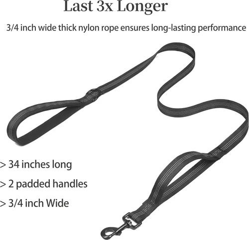 Vista 2 de iYoShop Correa doble para perro con 3 asas de tráfico adicionales, 5-18 libras, color negro 360 giratorio sin enredos, doble paseo para perros