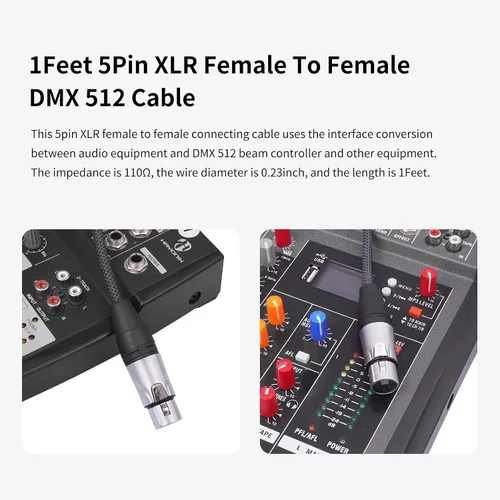 Vista 5 de Adaptador de cable XLR hembra a hembra DMX512 de 1 pie, paquete de 2 unidades, 5 pines