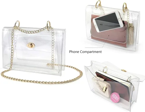 Vista 5 de Bolso de hombro con solapa transparente para mujer, con cierre de giro, minimalista, para estadio aprobado