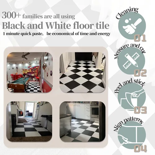 Vista 3 de Azulejos de vinilo para suelos de despegar y pegar, 12 x 12 pulgadas, fáciles de instalar y resistentes al agua para baño y cocina