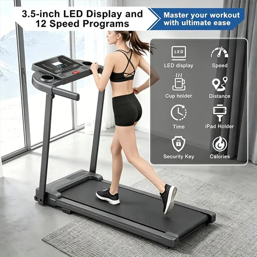 Vista 3 de Cintas de correr para el hogar, máquina de caminar plegable con barra de mango para correr, trotar, gimnasio, compacta, portátil, pequeña
