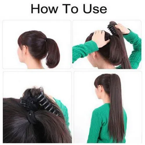 Vista 4 de Remeehi Extensiones de cabello humano 100% real, cola de caballo, extensiones de cabello lacio con clip de garra, 15 pulgadas
