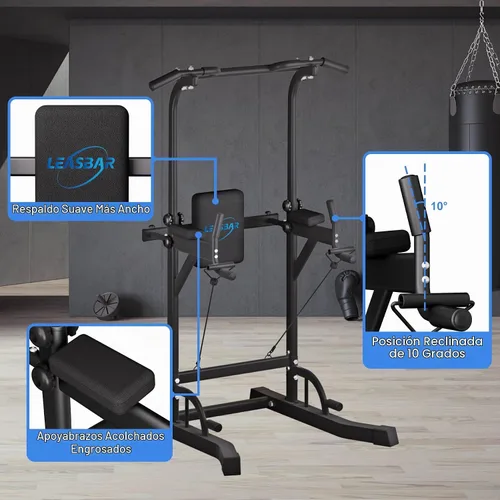 Vista 7 de Power Tower Pull Up Dip Station, Heavy Duty Pull Up Station Dip Bar Station Multi-Function Home Gym Strength Training Fitness Equipment 500LBS