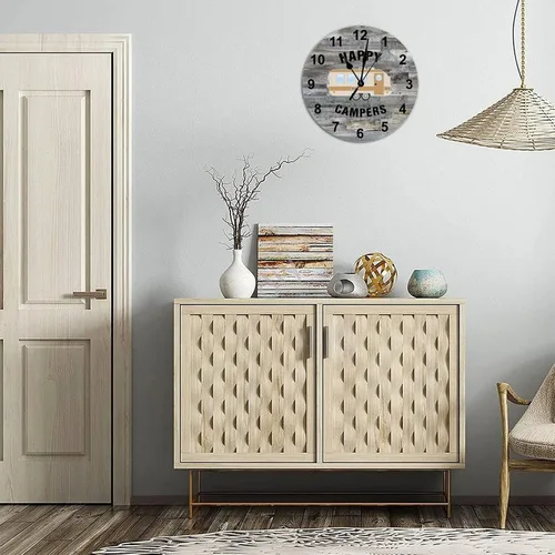 Vista 6 de Reloj de pared de madera redondo rústico elegante de 12 x 12 pulgadas, con números arábigos, silencioso, sin tictac, funciona con pilas, tema