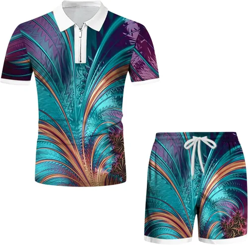 Vista 4 de Conjunto corto de 2 piezas para hombre, conjunto deportivo de verano de manga corta, polo y pantalones cortos, traje deportivo casual