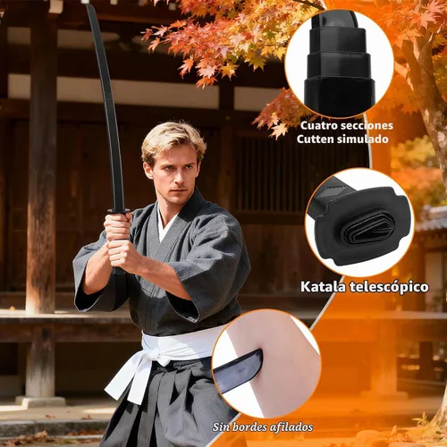 Vista 4 de 2 piezas de espadas de samurái retráctiles de gravedad impresas en 3D, modelo de juguete de espada de katana falsa telescópica de plástico, armas