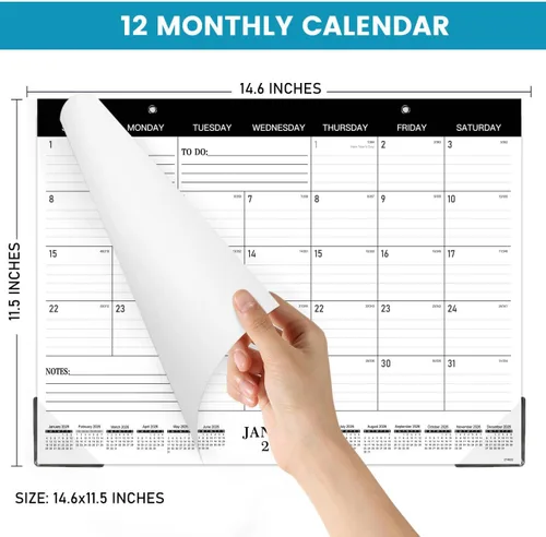 Vista 6 de Calendario de escritorio 2026, enero de 2026, diciembre de 2026, calendario de escritorio/pared de 12 meses, 15 x 12 pulgadas, papel grueso