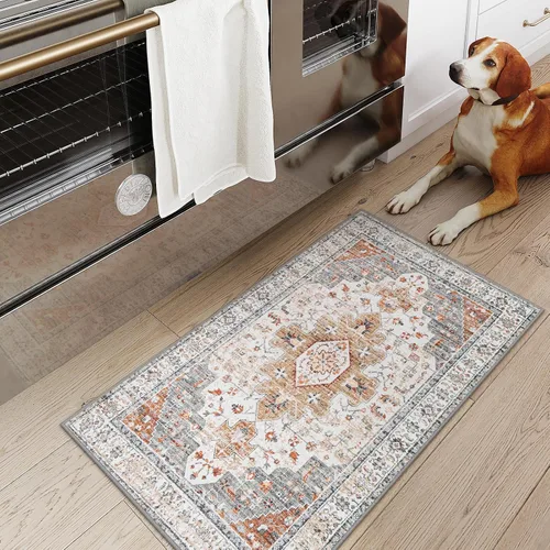 Vista 3 de Moynesa Alfombra ultra fina lavable de 2 x 3 pies, alfombra pequeña de cocina para entrada, interior, antideslizante, tapete vintage para puerta