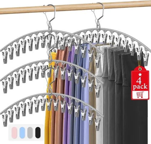 Vista 12 de Paquete de 3 perchas para faldas y pantalones con clips, organizador de leggings para colgar en el armario con 10 clips con capacidad para 30
