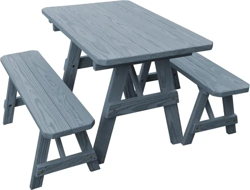 Vista 29 de Furniture Barn USA Pine - Mesa tradicional de 4 pies con 2 bancos, color negro