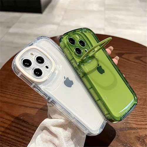 Vista 4 de Ownest Funda compatible con iPhone 14 Pro con función atril transparente, diseño creativo con soporte para cámara para TPU delgada, a prueba de Verde