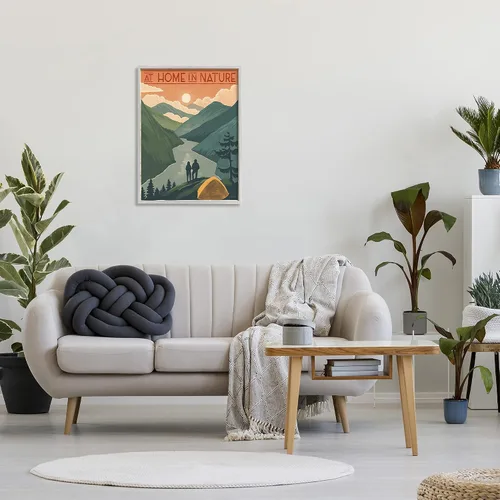 Vista 3 de Stupell Industries at Home in Nature Phrase - Tienda de campaña con frase en las montañas, diseñada por Janelle Penner, arte de pared enmarcado