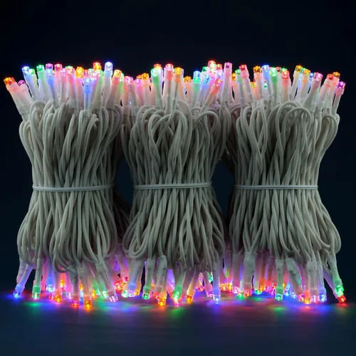 Vista 5 de YULETIME 300 luces de cadena multicolor, 100 pies, 8 modelos, cable blanco Multicolor - Cable blanco