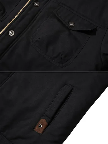 Vista 4 de EKLENTSON Chaqueta de invierno para hombre, gruesa y térmica, de algodón, con forro polar, abrigo de camionero con solapa, para trabajo, para hombre