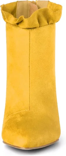 Vista 3 de Allegra K Botines con volantes y tacón de aguja puntiagudo para mujer