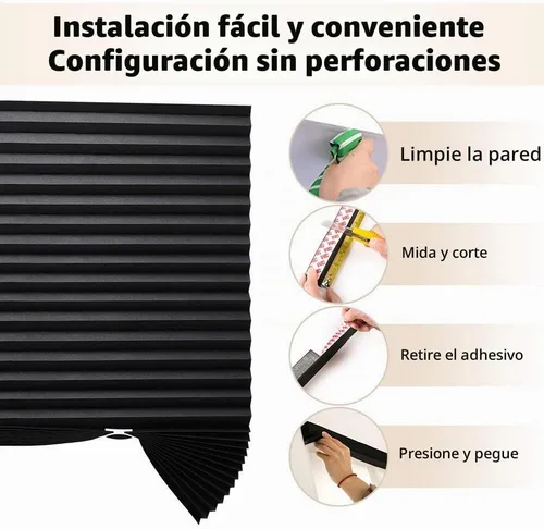 Vista 2 de LUCKUP 1 Paquete Persiana de Tela Plisada Filtrante de Luz Sin Cordón, Fácil de Cortar e Instalar, con 2 Clips (48"x72" - 1 Paquete, Negro)
