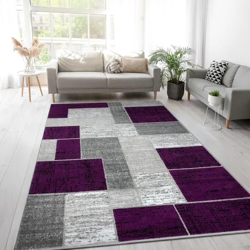 Vista 11 de L'Baiet Verena - Alfombra geométrica roja y gris de 8 x 10 pies, alfombra de área grande para sala de estar, dormitorio, mesa de comedor, oficina
