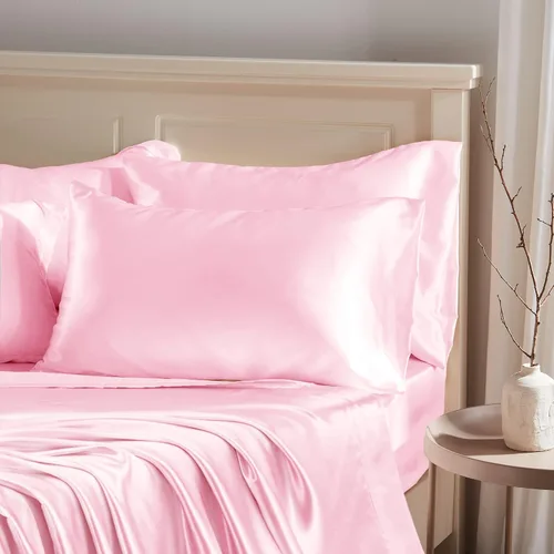 Vista 10 de Manyshofu - Funda de almohada de satén beige para protección del cabello - 2 piezas, fundas de almohada estándar, lujosas y sedosas, fundas