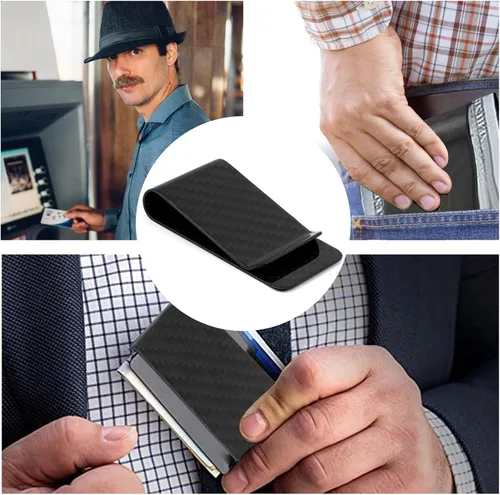 Vista 3 de Abrazadera para tarjeta de crédito, clip de fibra de carbono, ultraligero de fibra de carbono para dinero de negocios, clip para tarjetas
