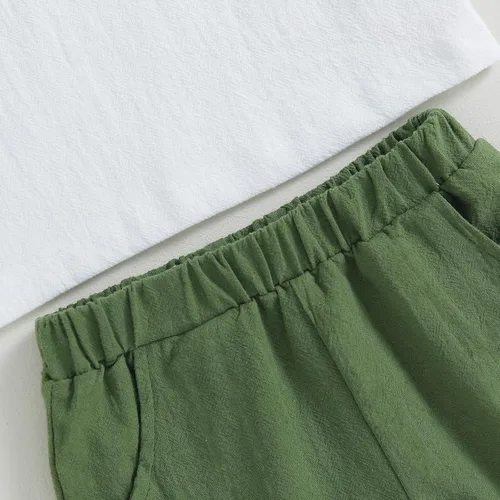 Vista 6 de Karuedoo Conjunto de camisas Henley de algodón y lino con botones y pantalones casuales para bebé niño