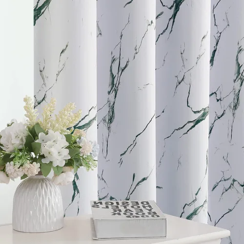 Vista 10 de H.VERSAILTEX Cortinas 100% opacas de 63 pulgadas de largo, juego de 2 paneles de cortinas estampadas con aislamiento térmico para dormitorio