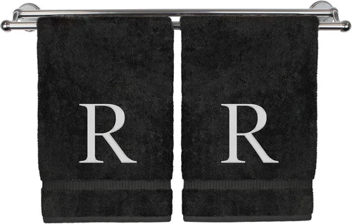 Vista 79 de Toalla de mano monogramada, regalo personalizado, juego de 2 - Toalla bordada con letra de bloque dorada - Extra absorbente 100% algodón turco