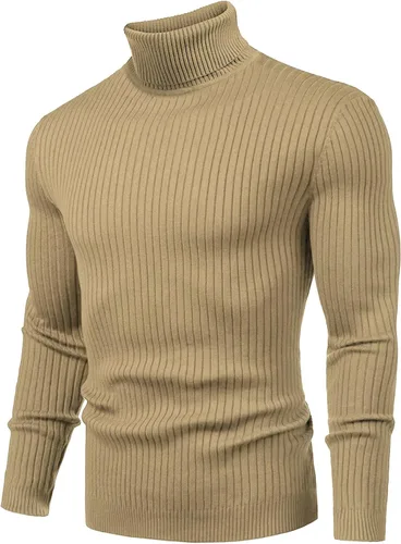 Vista 2 de Amussiar Suéter de cuello alto para hombre, ajustado, tejido de algodón, casual, ligero, de manga larga