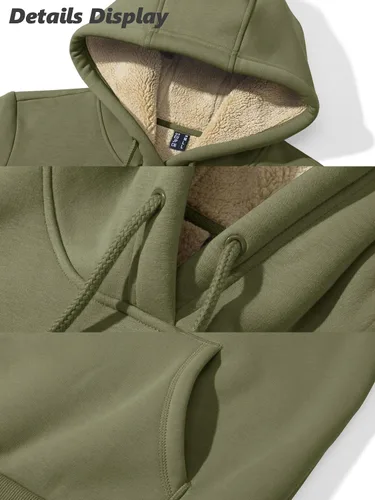 Vista 79 de MAGCOMSEN Sudaderas con capucha para mujer, con forro de sherpa, de vellón, para invierno, cálido, pesado, de algodón, con bolsillo