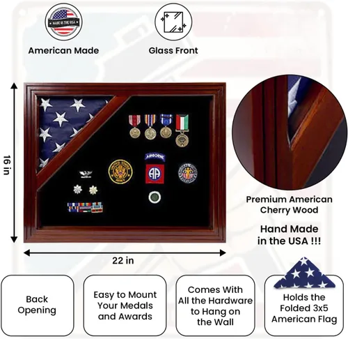 Vista 2 de Caja de sombra de premios militares con vitrina para bandera de 3 x 5 pies