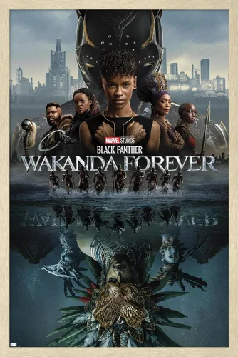 Vista 7 de Marvel Black Panther: Wakanda Forever - Póster de pared de una hoja, 22.4 pulgadas de largo x 14.7 pulgadas de ancho, versión enmarcada de madera