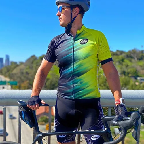 Vista 3 de sponeed - Jerséis de ciclismo para hombre, tops, camisas de ciclismo, manga corta, atuendo de ciclismo, chaqueta de ciclismo de cierre completo