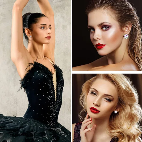 Vista 7 de BESTEEL 8 pares de aretes de competición de baile para mujer, aretes acrílicos con diamantes de imitación de cristal con halo para escenario, ópera