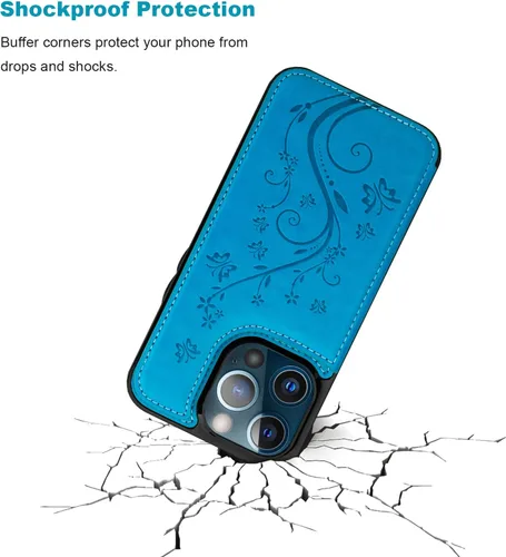 Vista 6 de Vaburs Funda compatible con iPhone 14 Pro con tarjetero y diseño de mariposa en relieve, de piel sintética, doble botón, funda protectora a prueba