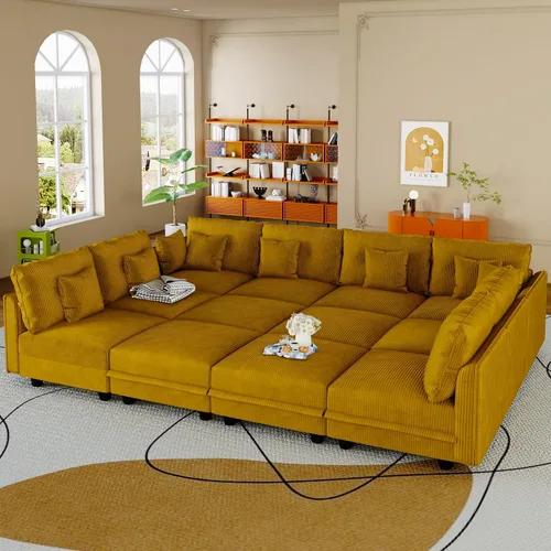 Vista 22 de LLappuil Sofá cama modular con diván de almacenamiento, sofá cama modular de pana para sala de estar, apartamento, beige