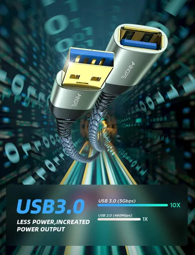 Vista 5 de AINOPE Cable de extensión USB, extensor USB, cable de extensión USB 3.0, cable macho a hembra, cable de alta transferencia de datos, compatible